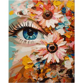 NiArt Paint by Numbers for Adults Beginners, DIY Paint by Numbers on Canvas for Kids, Oil Painting Kits for Gift Home Wall Decor, 10 Brushes and Acrylic Paint, 16x20 Inch, (Flower Eyes, Unframed)