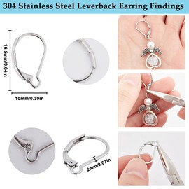 SUNNYCLUE 1 Box 100Pcs Stainless Steel Earring Hooks Leverback Earring Findings Lever Back Earring Hooks French Ear Wire Hypoallergenic Earring Clasp Leverbacks for Jewelry Making DIY Dangle Earrings