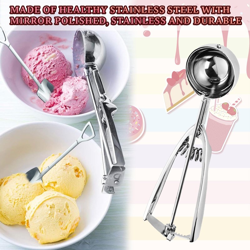 Stainless Steel Trigger Ice Cream Scoop Set – 4-Piece Professional