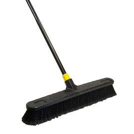 Quickie Cleaning Bulldozer 24-Inch Push Broom, 60-Inch Steel Handle, Smooth Surface Bristles, with Scraper for Stuck on Mess, Indoor/Outdoor Floors in Home/Garage/Basement/Driveway Use