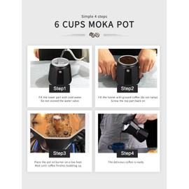 VINATO Espressokocher, Aluminium Espressokocher für die Herdplatte, Italienische Kaffeekocher, Kaffeekocher Camping, Moka-Kanne 6 Tassen, mit Sicherheitsventil, Schwarz, Nicht Induktion Geeignet