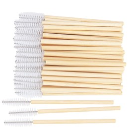 MyAoKuE-UP 100 Pack Bamboo Handle Mascara Wands Disposable Eyelash Brushes Eco-friendly Lash Extension Tool, Black (White)