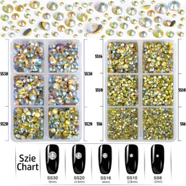 LPBeads 6400 Pieces Lemon Yellow AB Hotfix Rhinestones Flat Back 5 Mixed Sizes Crystal Round Glass Gems with Tweezers and Picking Rhinestones Pen