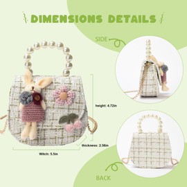 JTao-tec Girls Princess Purses Cute Toddler Crossbody Bag Handbag with Pearl Handle Shoulder Chain Bag (White(Rabbit))