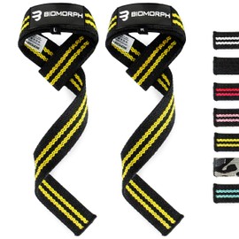 BIOMORPH Professional Lifting Straps 60 cm for Strength Training, Fitness, Bodybuilding - Lifting Straps for Men and Women with Instructions (Yellow)