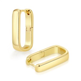 14K Gold Plated Sterling Silver Earrings Small Hoop Earrings for Women Rectangle U Shape Hypoallergenic Earrings Small Gold Hoop Earrings