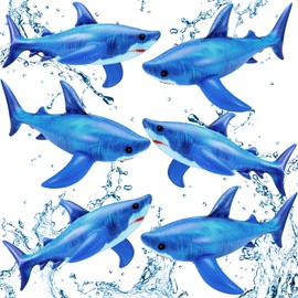 Leyndo 6 Pieces 23. 6 Inch Summer Inflatable Shark Pool Balloons Large Inflatable Shark Pool Birthday Party Decorations Animal Float Ornament for Birthday Party Favors Supplies Gift