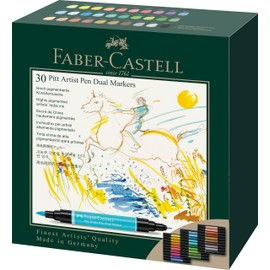 Faber-Castell Art & Graphic Pitt Artist Pen Dual Marker India Ink, Multicoloured, Case of 30 for Art, Craft, Drawing, Sketching, Home, School, University, Colouring