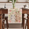 Easter Table Runner - Bunny Rabbit Floral Leaves Spring Table