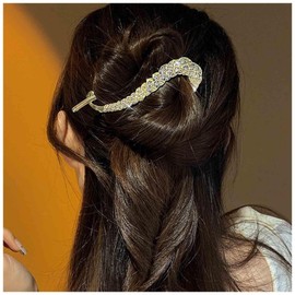 Allereyae Big Rhinestone Hair Clips Crystal Banana Hair Clip Gold Cz Hair Barrette Clip French Style Twist Hair Barrette Cz Hair Clip Hairpin Decorative Hair Accessories Jewelry for Women(Gold)