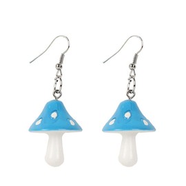 Cute Polka Dot Mushroom Drop Dangle Earrings Fun Simulation Mushroom Resin Earrings for Women Food Jewelry (Blue)