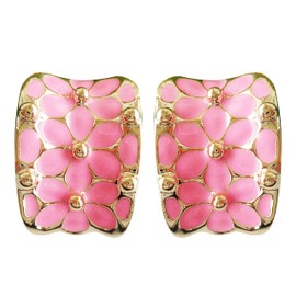 Navachi 18k Gold Plated Square Rainbow Colorful Enamel Leaves Flower Omega Back Earrings, Metal Rhinestone, crystal