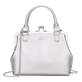 GM LIKKIE Kiss Lock Purses and Handbags, Vintage PU Leather Clutch Purses for Women, Top Handle Evening Handbag (Silver)