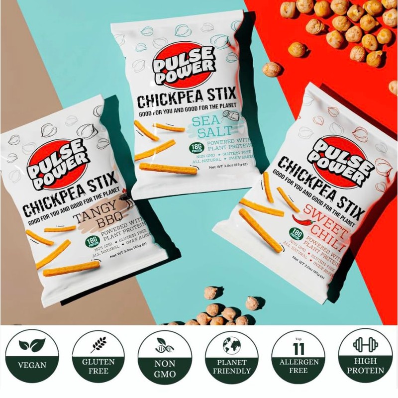 Pulse Power Chickpea Stix - Crunchy Snacks, High Protein, Gluten