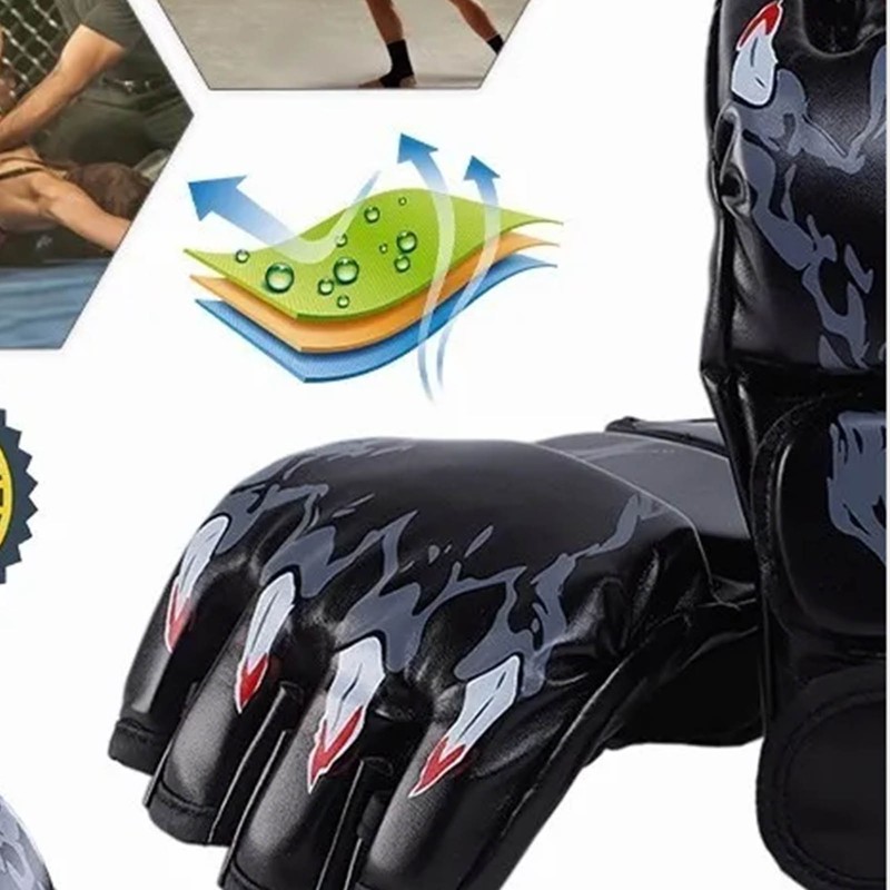 Fighting Gloves Black Tiger Paw Design Thickened Leather Latex Liner