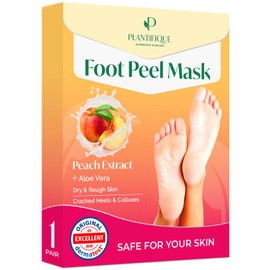 Plantifique Foot Peel Mask – 1 Pair Exfoliating & Dermatologically Tested Foot Treatment, Removes Dead Skin & Repairs Heels for Soft Feet – Peach Scent, Gift for Women & Men