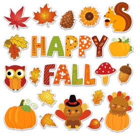 JarThenaAMCS 20Pcs Happy Fall Thick Gel Clings Harvest Pumpkins Pine Cones Maple Leaves Window Gel Decals for Autumn Thanksgiving School Classroom Nursery Decor