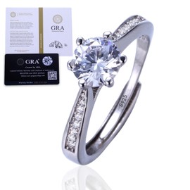 HALUKAKAH Sterling Silver Women's Diamond Ring with 1 Carat Moissanite Stone and Certificate,1.0 ct Elegant Jewelry for Engagements,Celebrations,and Birthdays,Adjustable Size - Royal Grace