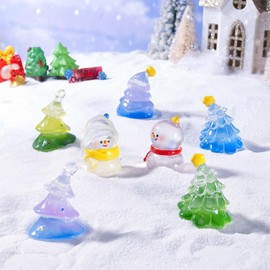 DeryArcle 7 Pcs Christmas Micro Landscape, Mini Snowman Figurines Tiny Resin Christmas Tree Decoration Micro Landscape Ornament, Mini Garden Accessories for Xmas Winter Party