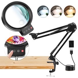 10X 30X Large Magnifying Glass with Light and Clamp,Clip on Lighted Magnifier,72 LED Stepless Dimmable Desk Magnifying Lamp Hands Free for Crafts Hobby Reading Painting Sewing Close Work