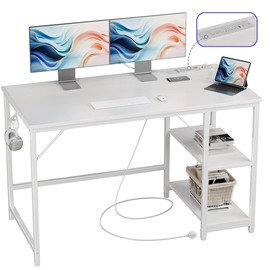 JOISCOPE 48 Inch Small Gaming Computer Desk with Table Power Outlets, Storage Shelves & USB & Type-C Outlet - Color: Vintage Oak, Size: 47 inches