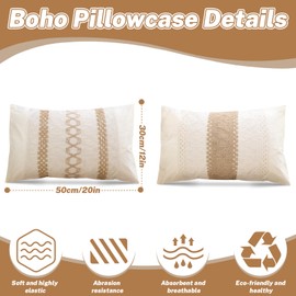 LELE LIFE 2Pcs 12 x 20 Inch Neutral Boho Throw Pillow Covers, Fine Textured Pillowcases Covers Tan Couch Pillow Covers Funky Decorative Pillow Covers for Couch