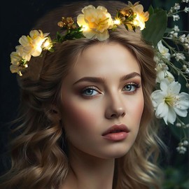 Zoestar Luminous Flower Crown Headband LED Hair Wreath Headbands Bridal Flower Headpiece Festival Garland Headpiece for Women and Girls, 2 Pieces