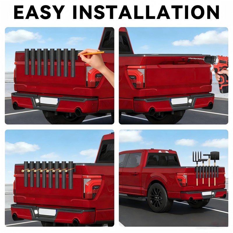 8-Hole Shovel Holder for Truck, Heavy Duty Trailer Tool Rack