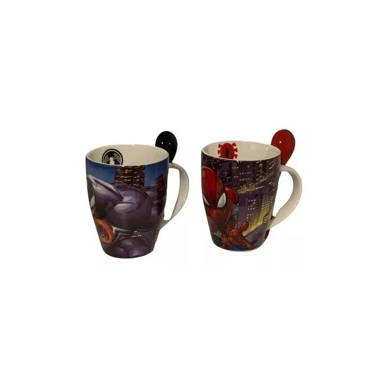 Juego 2 Tazas Cerámica Con Cuchara Diferentes Personajes