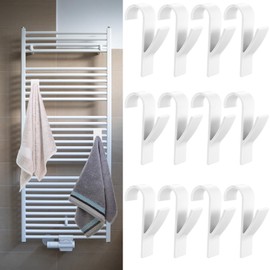 12 Pcs Over Radiator Towel Hooks for Radiators, Removable Round Bathroom Towel Radiator Hooks for Towels Rail Bathroom Kitchen Toilet Bathrobe Cloth Hook, Radiators Brackets Hangers(White)