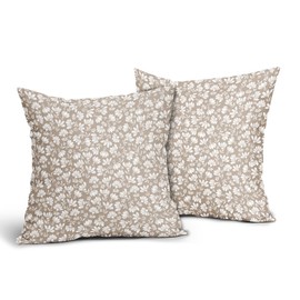 Tan Khaki Beige Daisy Floral Pillow Covers 24X24 Inch Vintage Flowers Decorative Pillow Cases Set of 2 Block Print Cotton Linen Throw Pillows Farmhouse Decor For Sofa Couch Porch Bed Cushion Outdoor