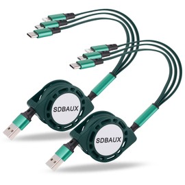 SDBAUX 2Pack Multi USB Charger Cable Retractable 3 in 1 Multiple Charging Cord Adapter with Mini Type C Micro USB Port Connectors Compatible with Cell Phones Tablets Universal Use (3.3ft/Green)