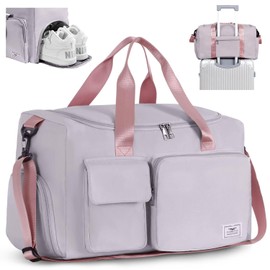 FIORETTO Womens Mens Sports Gym Bag Duffle Bag with Shoes Compartment, Weekend Travel Bag Overnight Bag for Women, Foldable Water Resistant Holdall Hospital Bag For Swimming, Basketball Grey