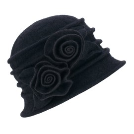 Lawliet Ladies Vintage Elegant Wool Cloche Hat Winter Warm Berets (287_Black)(Size: One Size)