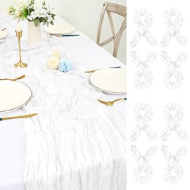 LYAFS 8 Pcs White Cheesecloth Table Runner 20"x120", 10FT Gauze Table Runner Boho for Wedding Reception Sheer Bridal Baby Shower Party Banquet Dining Rustic Table Decoration Tablecloth (55x300cm)