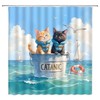 Funny Cats Shower Curtain,Catanic Animal Ocean Kittern Cute Blue Polyester
