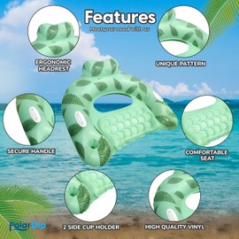 Polar Dip Inflatable Pool Floats Adult, XL Pool Chairs with Cup Holders, Blow up Floating Pool Floats Chair, Pool Floaties for Adults Swimming Pool Party Summer Water Fun (Green)