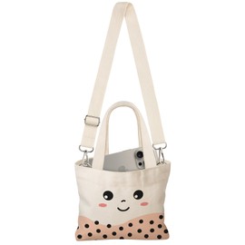 Miss Adola Cute Mini Canvas Tote Bag for kids - Aesthetic Bags Size 8''× 6'' with Magnetic Buckle for Women Girls Cloth Cotton Tote Bag Can Carry by Hand or Crossbody for Keys, Phone, Pearl Tea