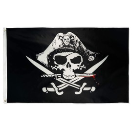 DANF Pirate Deadman's Chest Tricorner Flag Skull and Crossbones Jolly Roger 3 by 5 FT Polyester Flag Banner