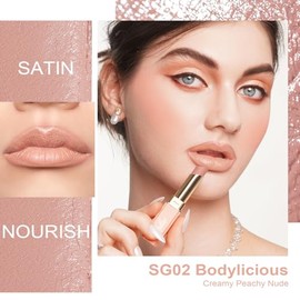 Oulac Lápiz labial nude para mujer, lápiz labial mate melocotón, color de labios de cobertura completa, acabado mate satinado, textura crema, hidratan