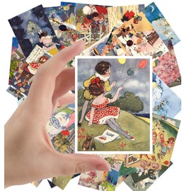 Large Stickers (24 pcs 2.5"x3.5") Young Girls Play and Friend Vintage Book Illustration by Hilda Cowhan