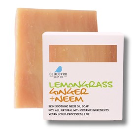Bluebyrd Soap Co. Ginger Lemongrass All Natural Soap Bar with Neem Oil | Cleansing Beauty Bar Soap Scented with 100% Essential Oils | Neem for eczema prone skin, psoriasis and acne, 5oz. (GINGER)