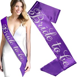 Bride to Be Gifts - Premium Real Crystal Rhinestone Bride to Be Flirty Wedding Bridal Grade Satin Sash - Bridal Shower Decorations - Purple Sash(Flrty B2B)