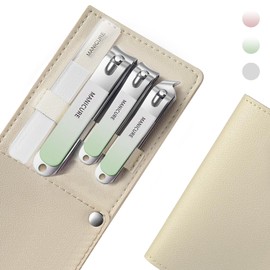 JnTech 4-Piece Nail Care Set, Nail Clippers Set, Nail File, Nail Care, Nail Clippers, Nail Care, Multi-functional, Stainless Steel, For Both Hands and Feets, Portable, Leather Bag for Storage,