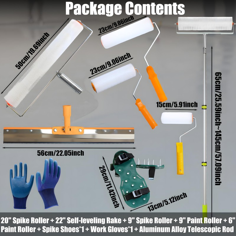 Self Leveling Cement Tool Kit,Epoxy Flooring Tool Kit,Self-Leveling Rake,Spike Shoes