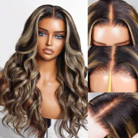 Highlight Wear and Go Glueless Wig Human Hair Pre Plucked Pre Cut 1B/27 Lace Front Wig Human Hair 220% Density 7x5 HD Lace Closure Wigs Balayage Black and Blonde Body Wave Wig With Baby Hair 26inch