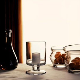 WGVI Clear Glass Pedestal Hurricane Candle Holder, 4.65" W, 7.9" H, Decorative Vase for Pillar Candles, Short Stemmed Candleholder Cylinder, Tabletop Centerpieces, Home Décor, Elegant Design, 1 Piece