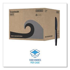 Boardwalk KNIHWPSBIW Heavyweight Wrapped Polystyrene Cutlery, Knife, Black, 1000/Carton