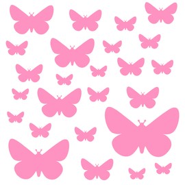 PREMYO Set of 25 Butterfly Wall Stickers Kids - Nursery Decor Easy to Apply - Decals for Bedrooms for Girls Rose Pink