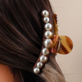 Large Pearl Claw Clips - Cute Pearl Hair Claw Non-Slip Strong Hold | Pearl Claw Clip Non-Slip Strong Pearl Hair Accessories Cute Pearl Hair Claw